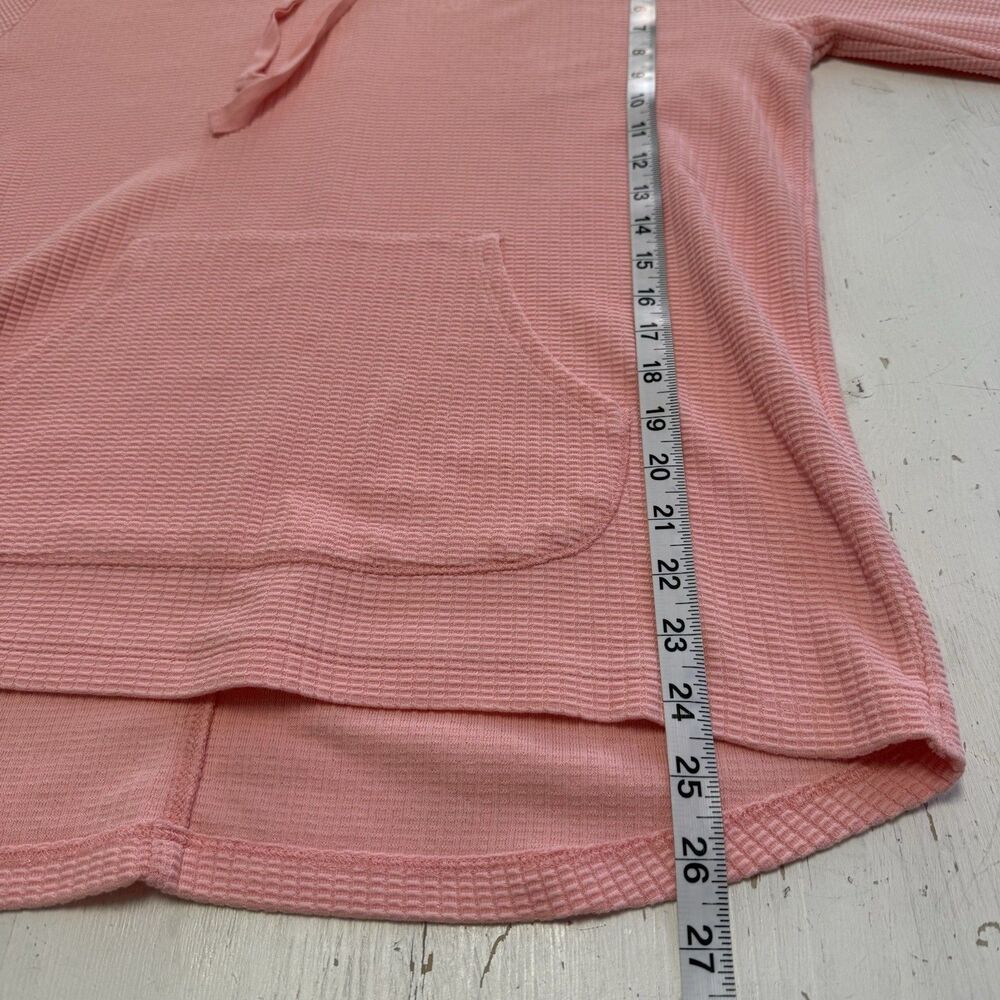 Lilla P Sweater Small Hoodie Waffle Knit Kangaroo Pocket 3/4 Sleeve Peach Glow - Picture 6 of 9